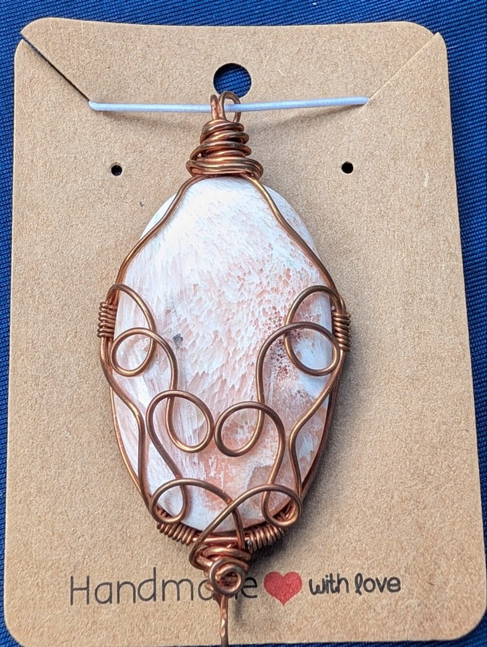 Handmade Copper Wire Wrapped Calcite Pendant Necklace